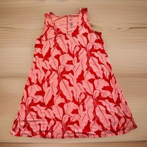 St. John's Bay Red Pink Tropical Leaf Print Sleeveless Mini Swing Dress Large